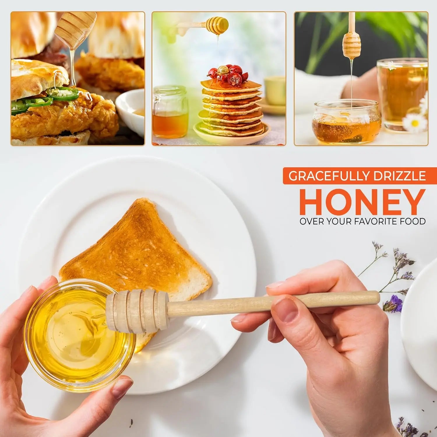 Wooden honey dipper mini honeycomb stick stirrer for jar dispense drizzle and wedding party present