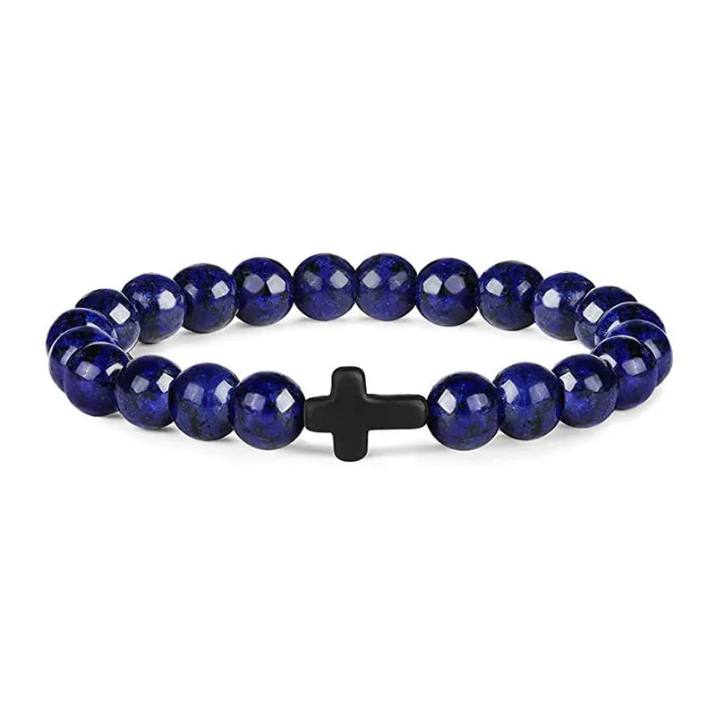 Prayer men natural stone wood beads rosary hematite cross bracelets onyx meditation bracelet women yoga jewelry homme