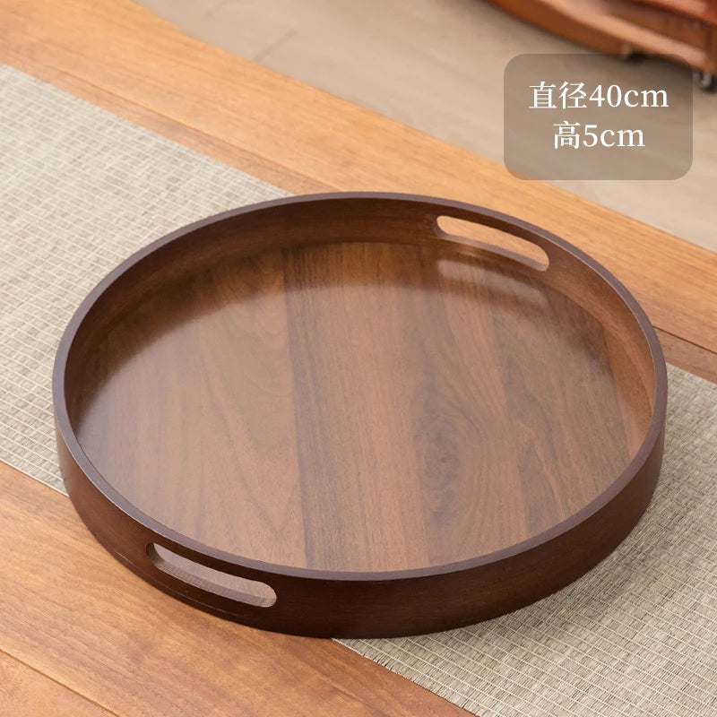 Large size rectangular bamboo wood tea tray display plate walnut color set cup storage handle home use japanese sle