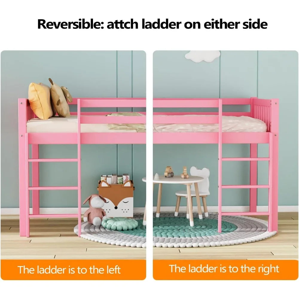 Solid wood bed frame twin size princess for adults kids space saving loft - united states