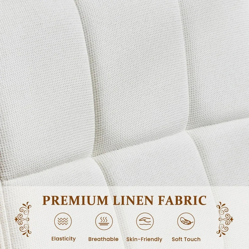 Oak wooden dining chairs set of 2 mid-century modern linen fabric upholstered kitchen chair farmhouse room