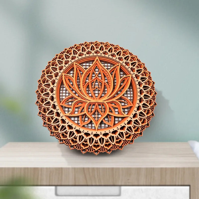Sacred lotus mandala wooden wall hanging laser cut home decor geometric art - orange / l