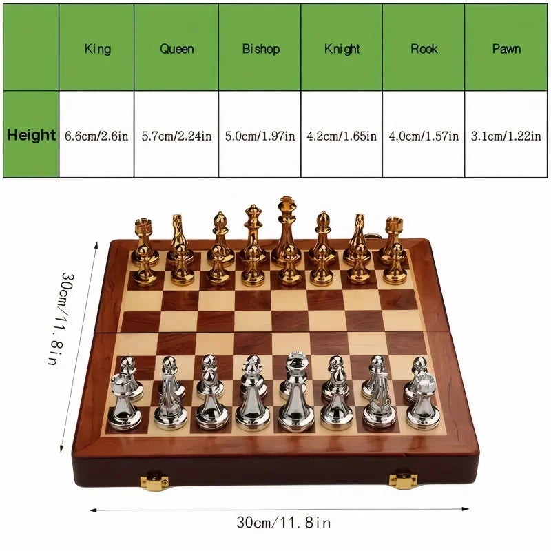 Deluxe wooden checkerboard set 30cm/11.81in portable folding with weight zinc alloy pieces ideal for christmas - 1 set