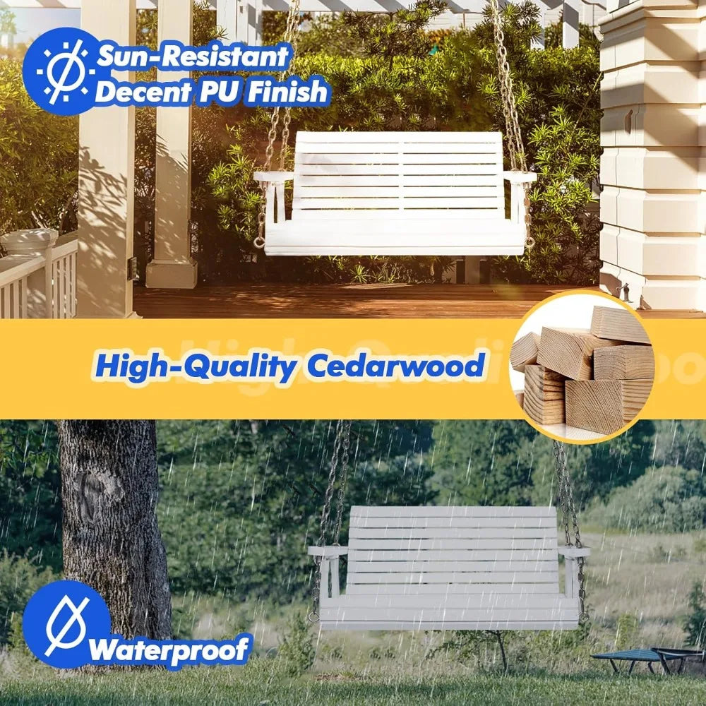 Heavy-duty wooden swing bench for patio garden and courtyard - 880 lbs capacity with hanging chains outdoor relaxation