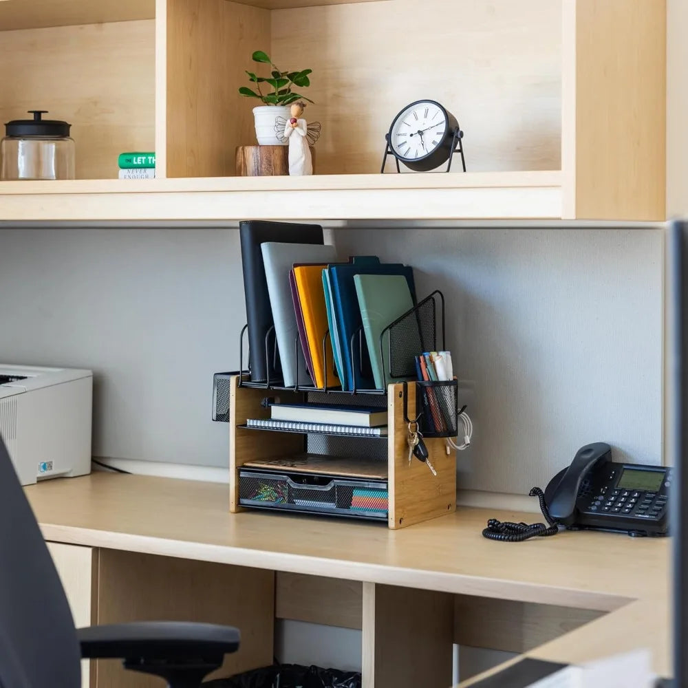 Heavy duty wooden desk organizer with drawer - shelf for storage & organization - office tray files mail and s - united