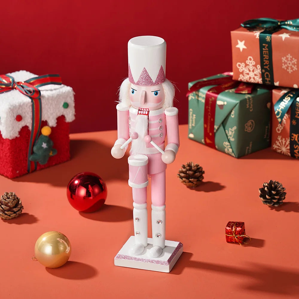 12in pink painted nutcracker soldier wooden handmade figurine christmas decor holiday party home desktop decoration