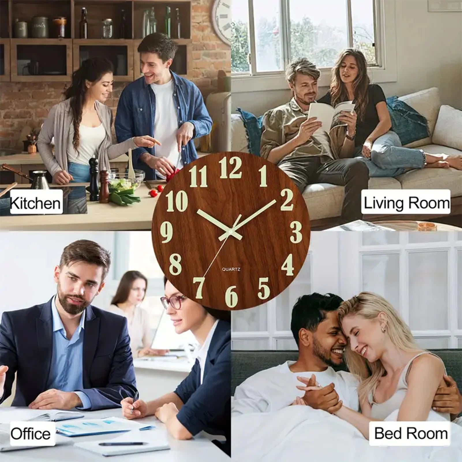 12 inch wooden simple luminous wall clock silent non ticking analog decoration for living room bedroom office decor