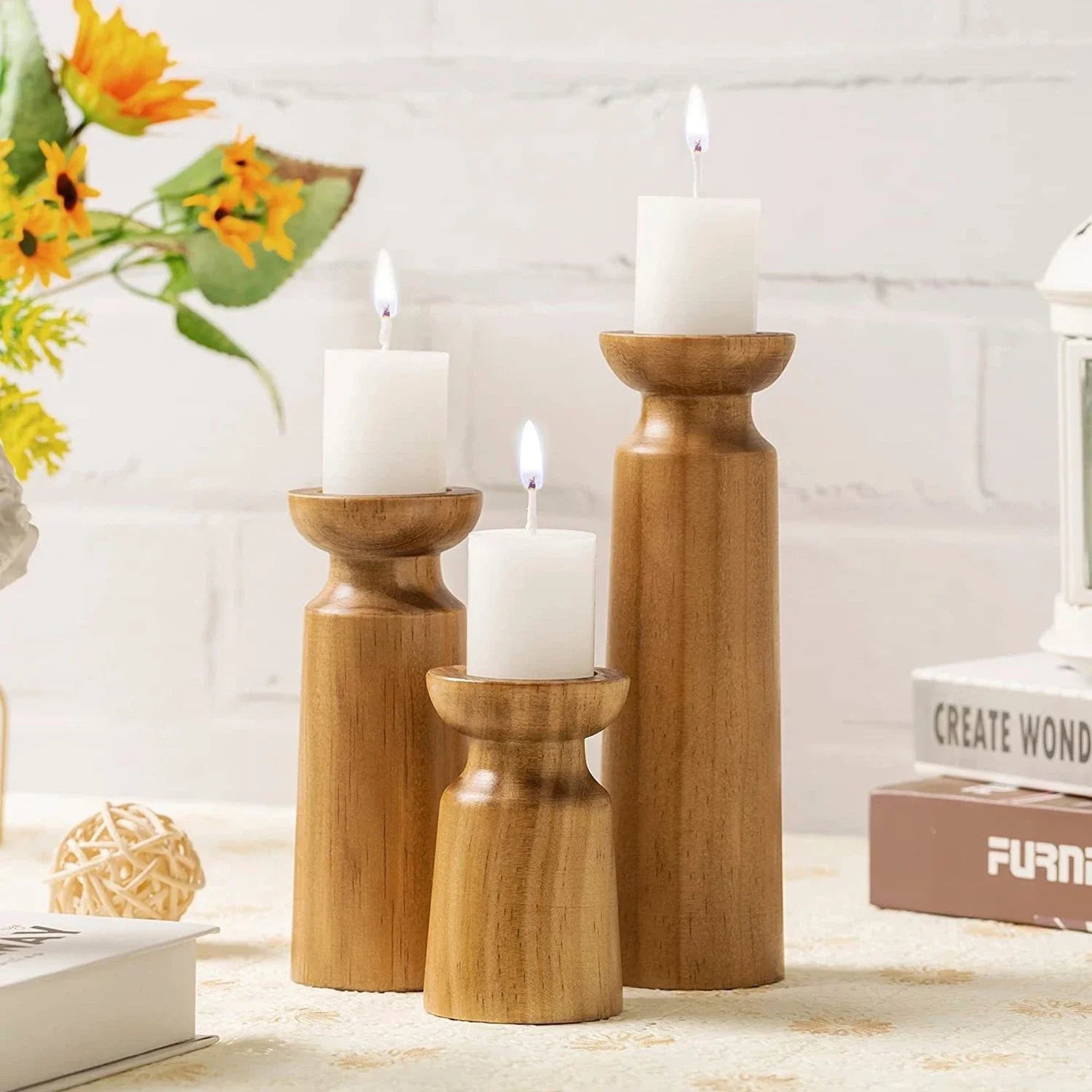 Vintage handmade wooden candle holders dining tables,weddings parties romantic desktop decorations solid wood crafts
