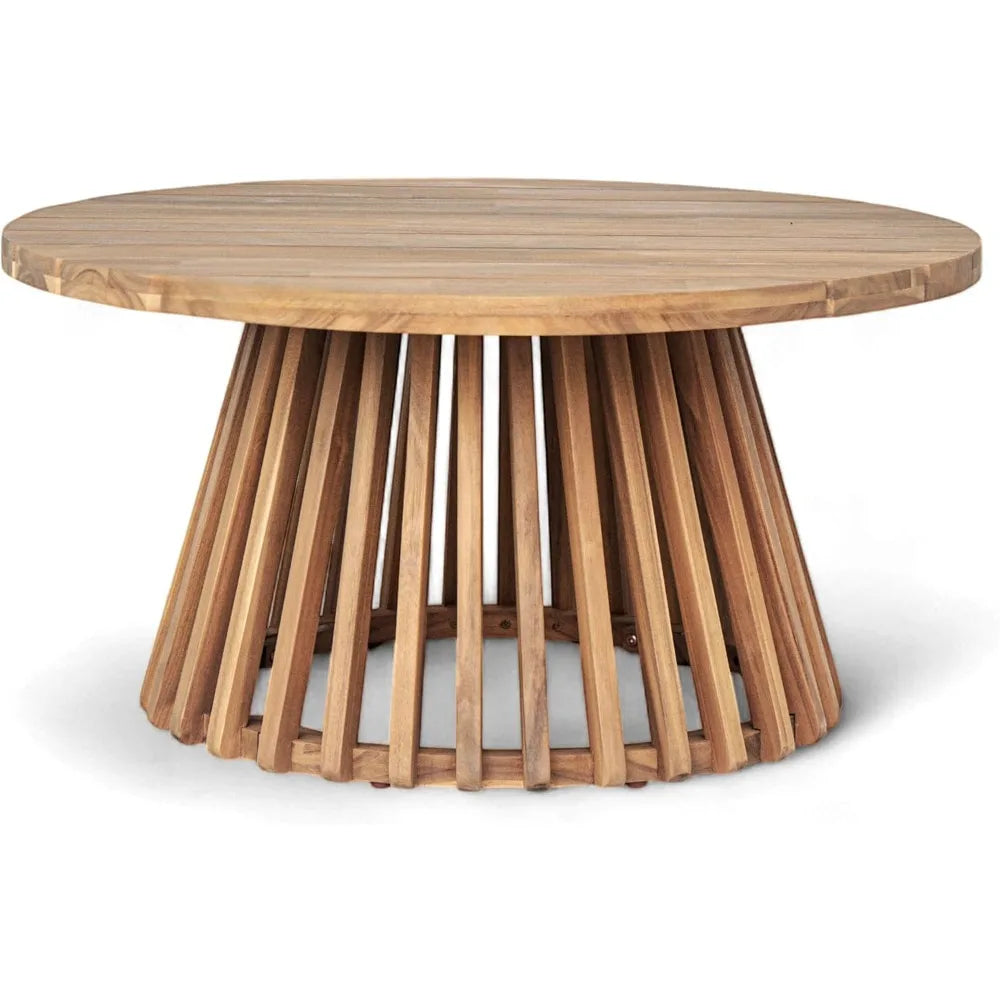 Patio outdoor acacia wood round coffee table for backyard lawn balcony light teak - united states