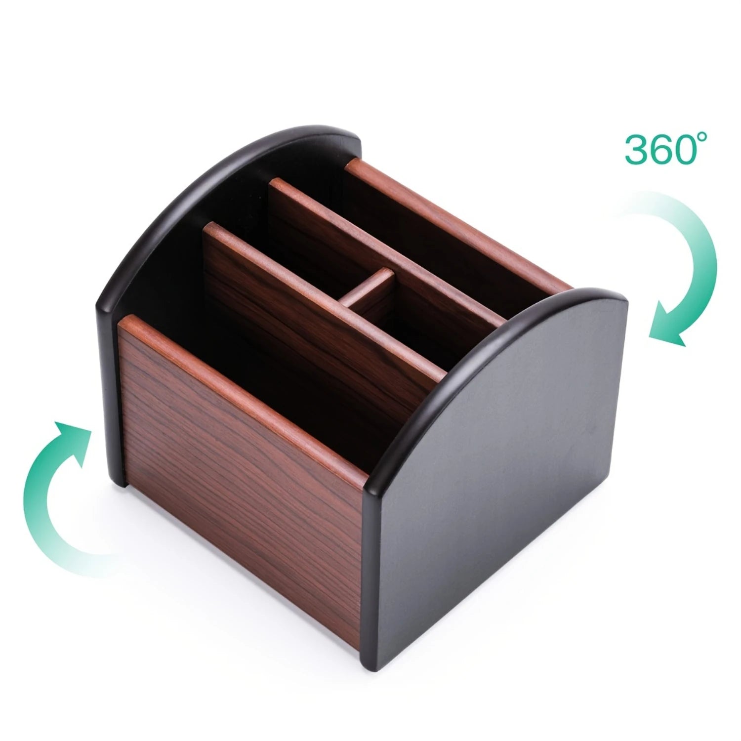 Wooden desk control holder caddy with 4 compartments organizer for table