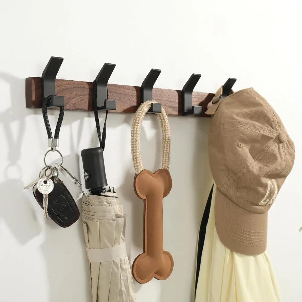 Coat rack wall mount - 16.9 inches with 5 hooks walnut wood mounted rustproof hanger b - united states / walnut