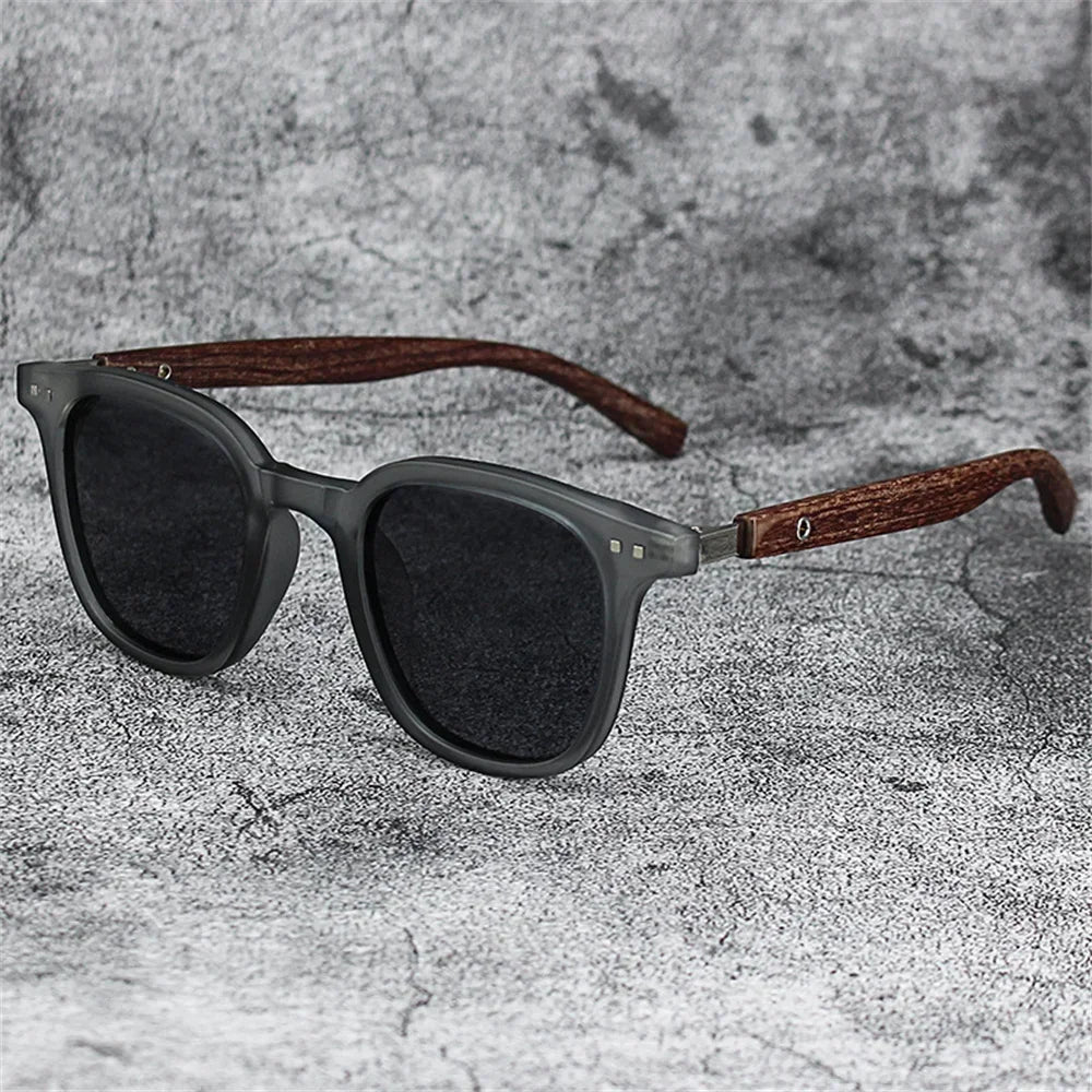 New men vintage wooden frame sunglasses classic men’s polarized uv protection driving eyewear outdoor shades goggles