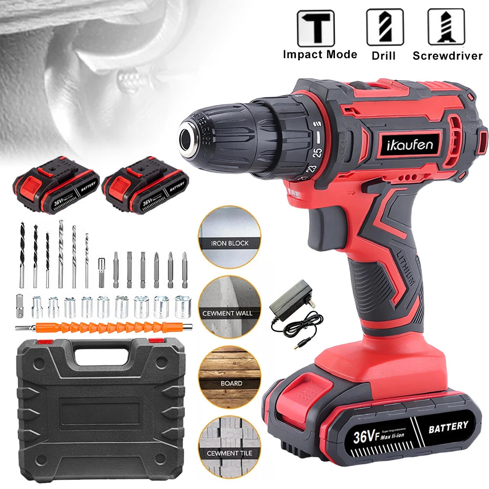 Power tools professional wireless drill electric driver woodwork screwdriver mechanical battery set impact drilling