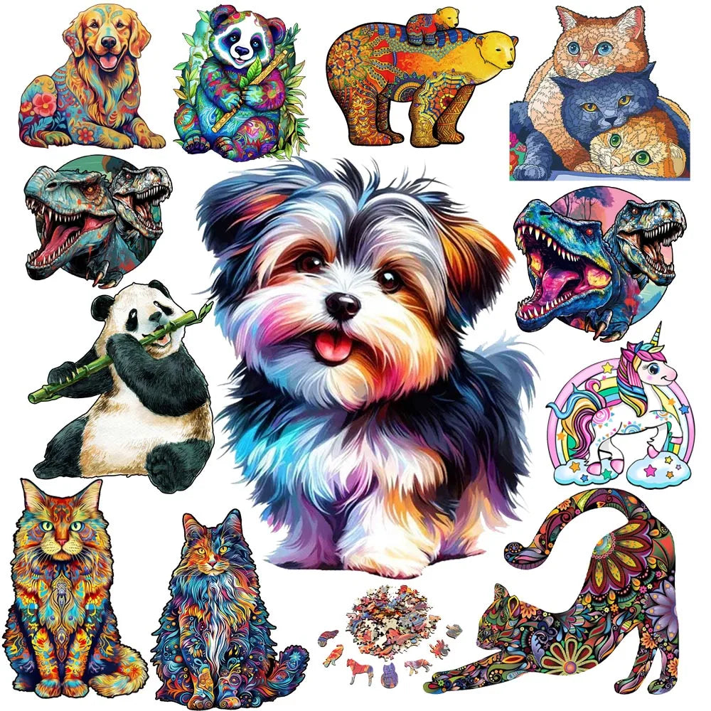 Diy wood jigsaw for kids adult dog elephant wooden animal puzzle high quality panda puzzles brain twister toys