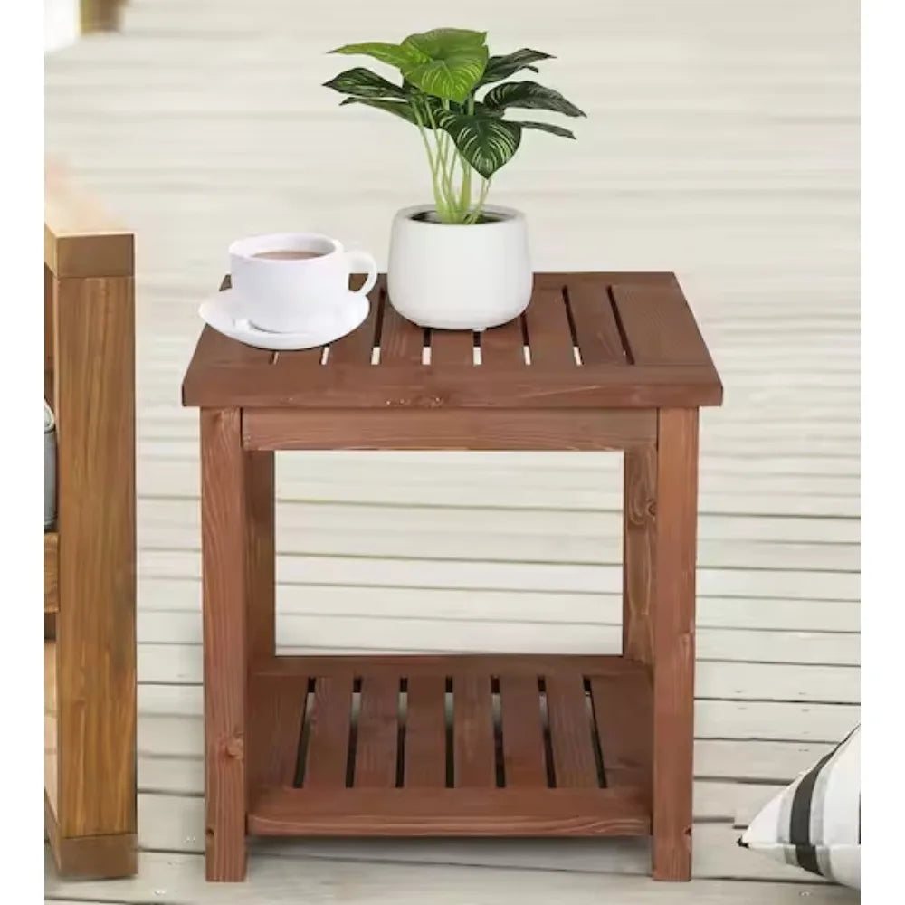 Wood side table elegant and sturdy end bedside night stand for small spaces living room bedroom - brown / united states