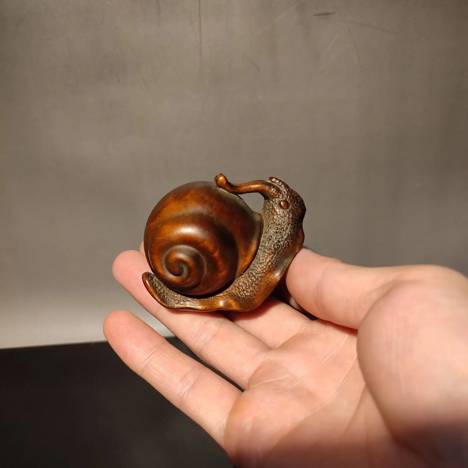 Vintage chinese carved home decor snail sculpture statue wood christmas gift art - china - decorative