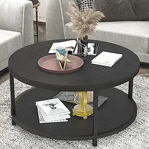 Rustic 36 wooden top coffee table with metal legs - modern industrial sofa for living room - black oak / united states