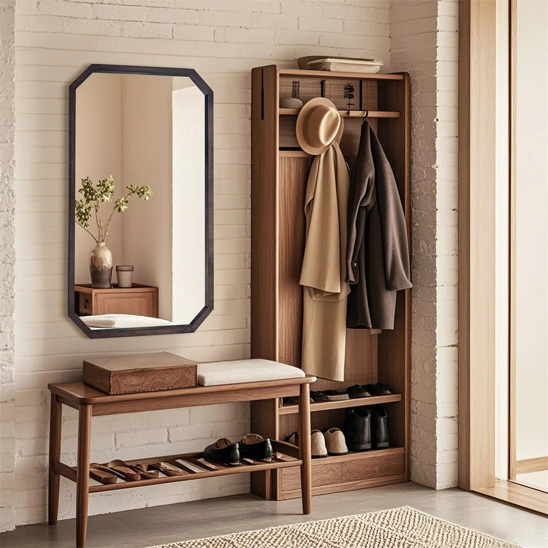 Luvodi living room entryway decorative mirror wall mounted frame with black walnut wood