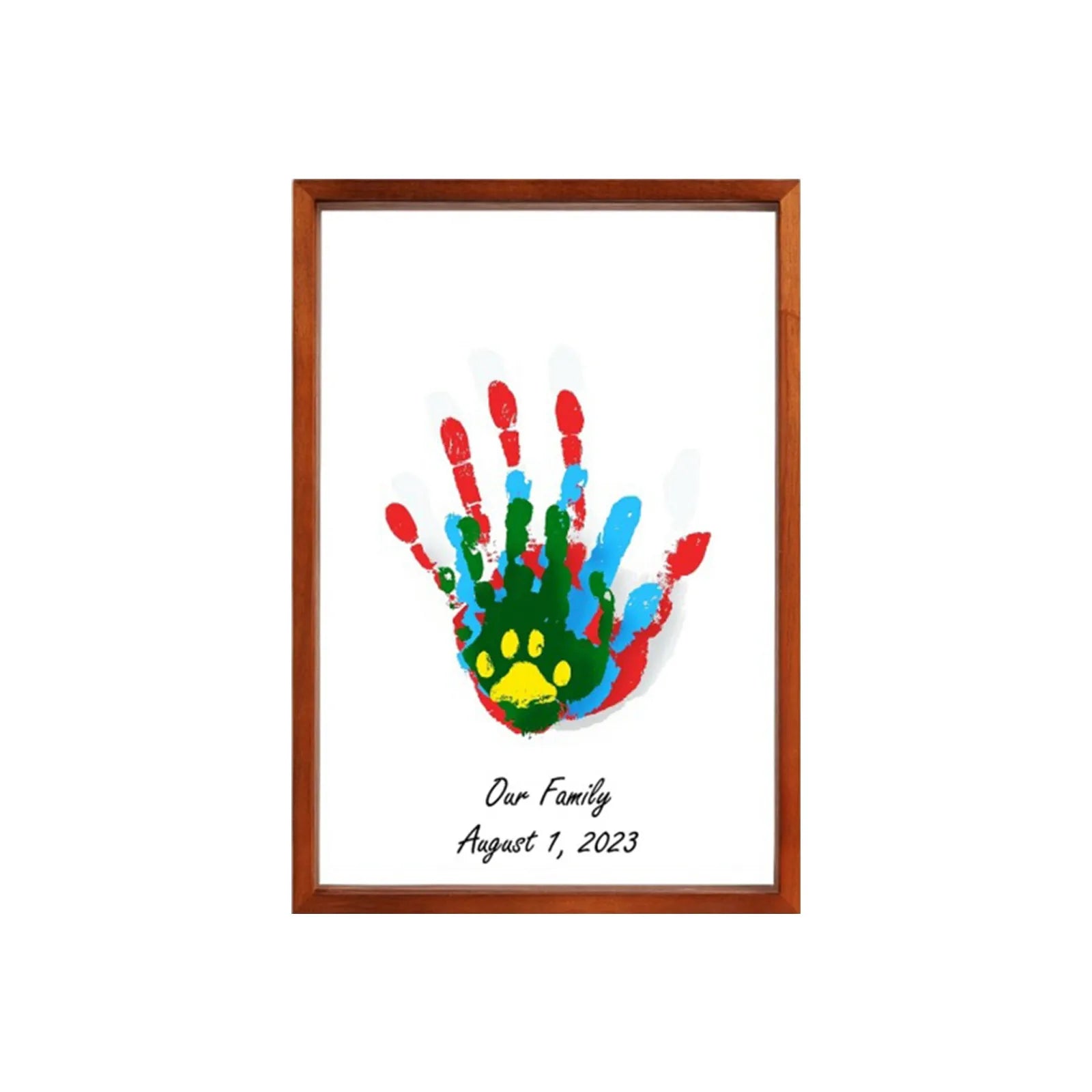 Clear family handprint kit diy handmade keepsake wooden frame with 6 paints pen eraser paintbrush baby gift - br