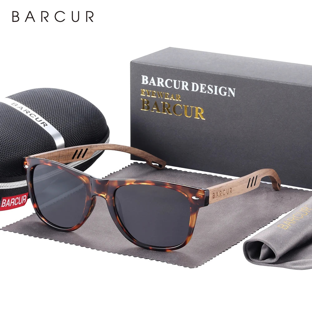 Barcur black walnut sunglasses for men wood sun glasses man eyeglasses polarizing uva&b protection eyewear eco-friendly