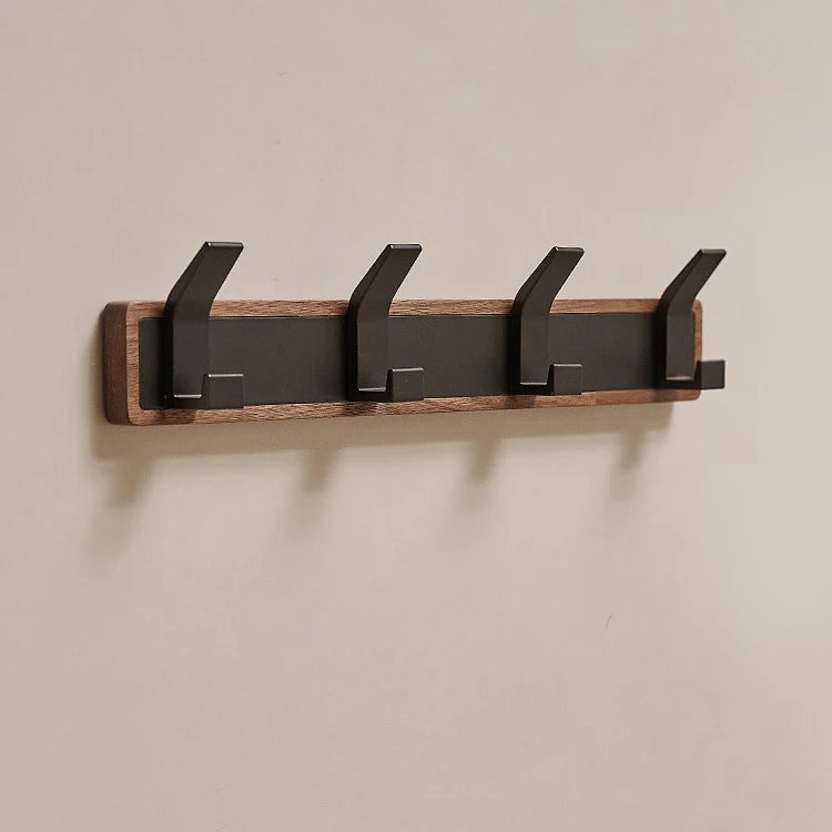 Bakala-black wood wall hook hanging coat rack for bathroom kitchen bedroom hallway clothes holder - 4 hooks