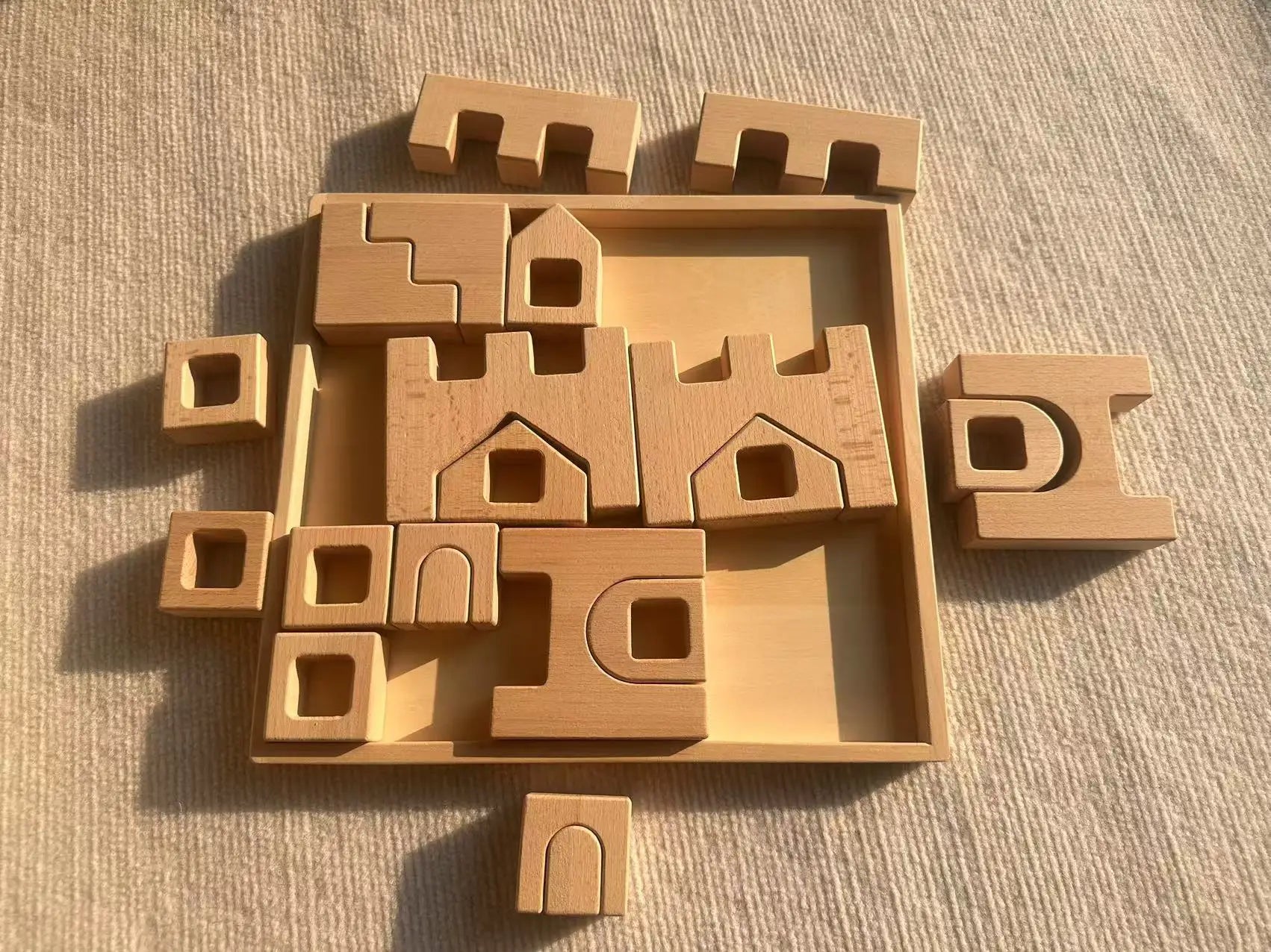 Wooden building blocks set stacking castle toys with transparent cubes rainbow timbers trees animals giraffe for kids