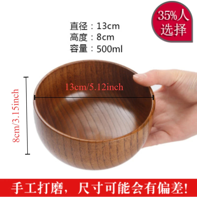 Japanese wooden bowls children drop-proof solid wood large noodle salad ramen bowl vintage household dining room