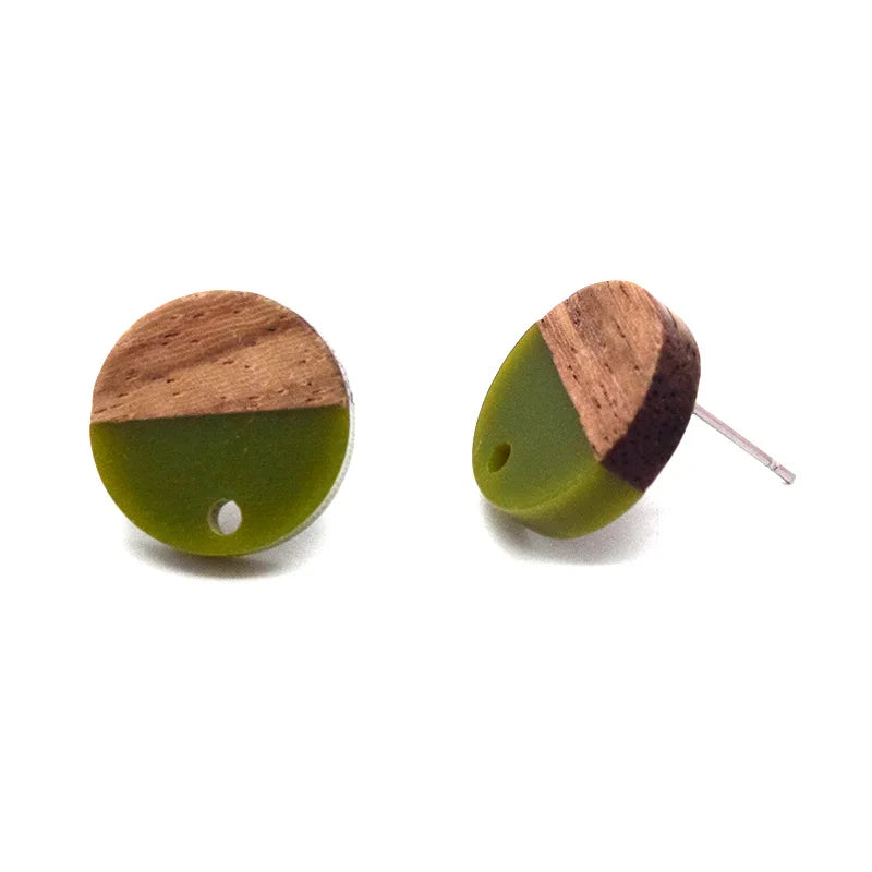 10pcs stainless steel needle resin wood earring findings 15mm splicing round vintage base connector jewelry finding