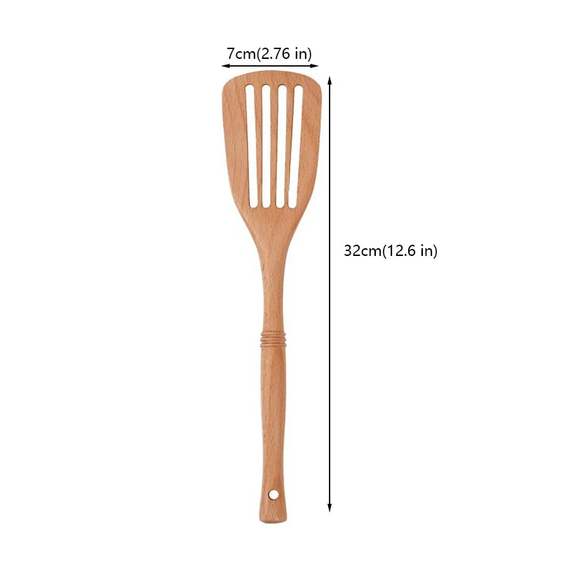 7pcs wood kitchen utensils set with bamboo joint design nature wooden spaghetti spoons wok spatula for cooking