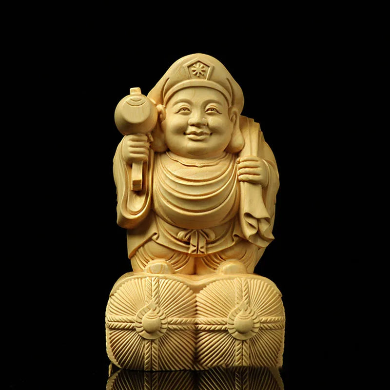 Boxwood wood carving mahakala buddha statue tibet great black god tantra god of wealth sculpture home decoration