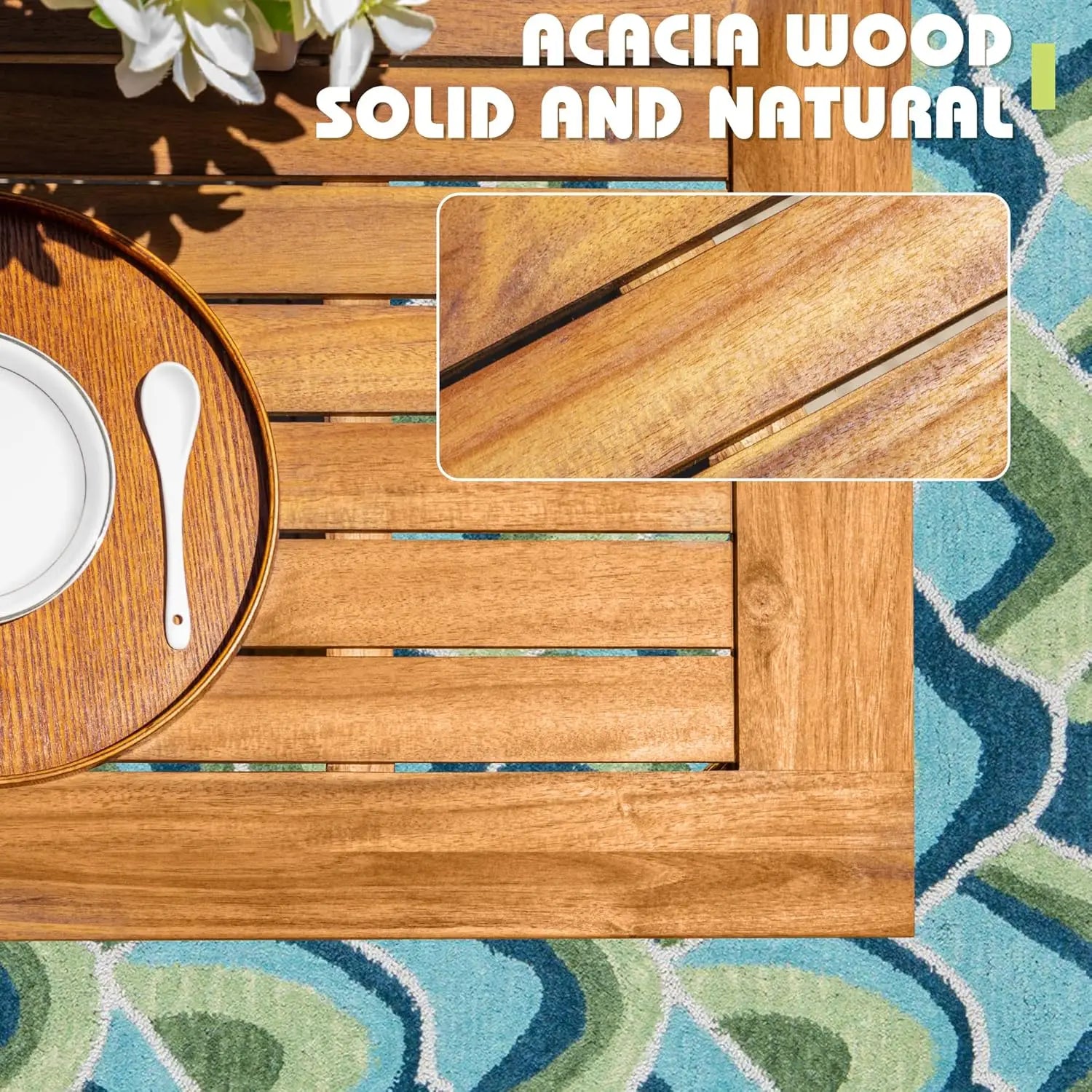 5 piece outdoor dining set acacia wood patio table and chairs with soft cushions furniture for deck backyard garden