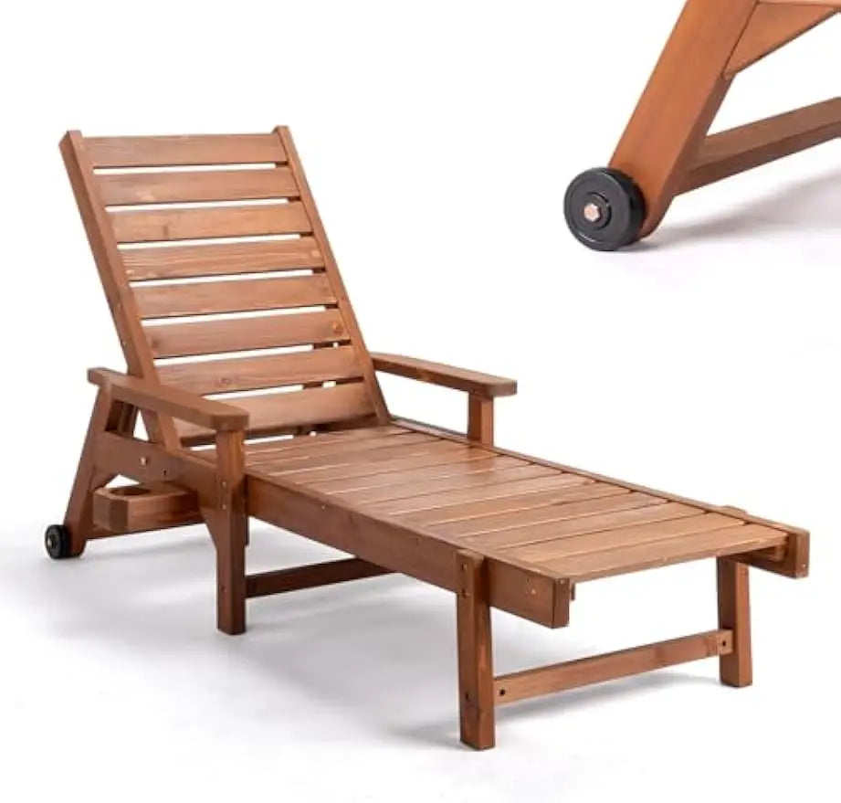 Customizable outdoor chaise lounge chair wooden patio lounger with adjustable backrest,for sunbathing poolside beach