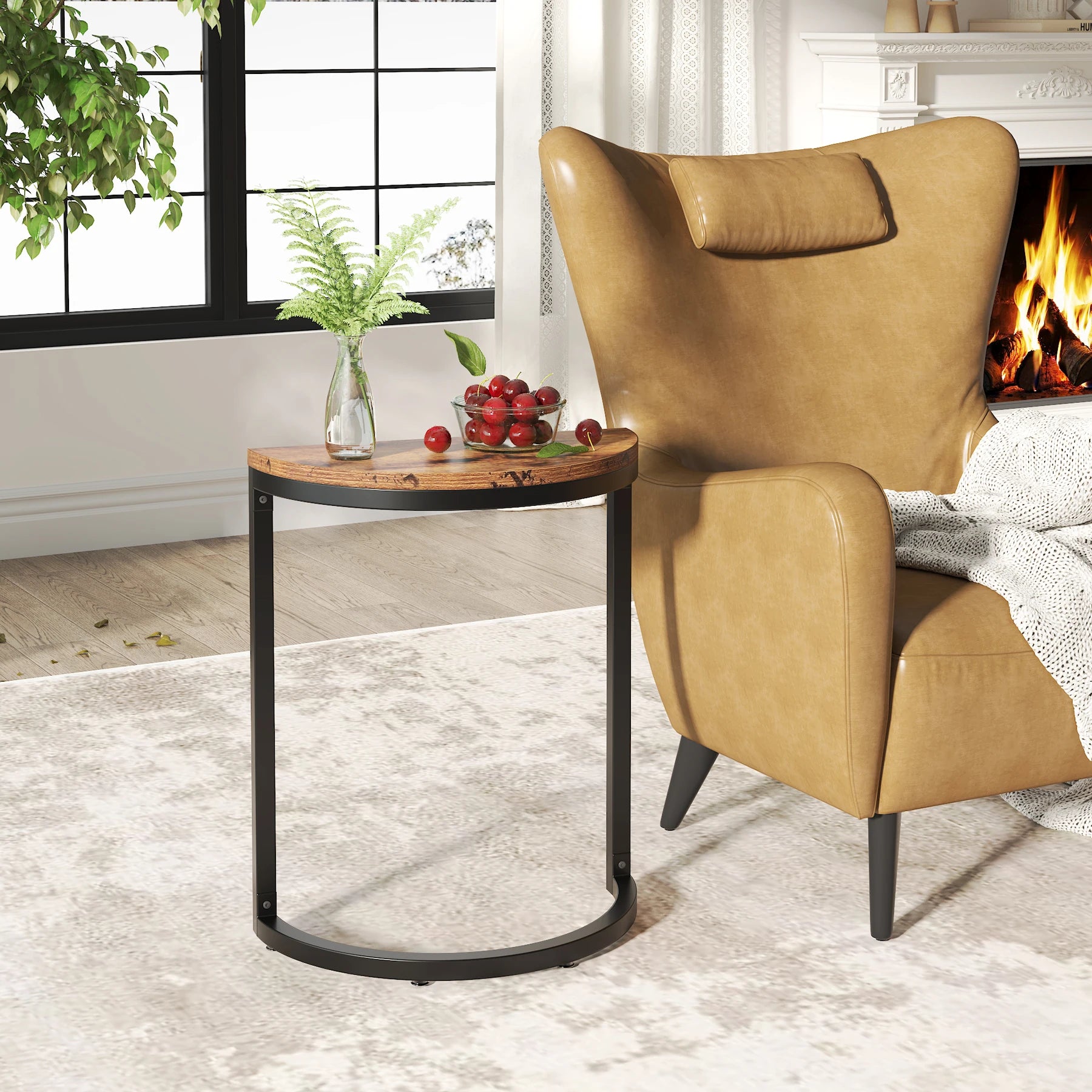 Tribesigns end table semi circle small half round side with metal frame wood accent slim c - united states