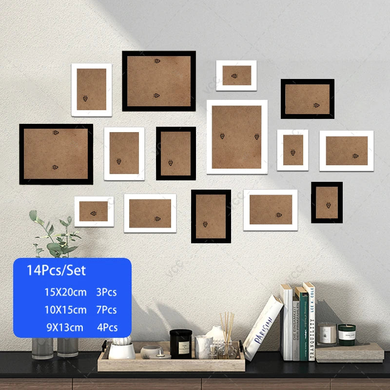 14/19pcs photo frames for pictures wall picture frame wooden hanging decor wedding party home decoration - white black