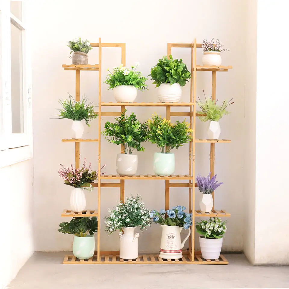 9 tier large bamboo plant stand corner shelf garden flower pot display shelving unit indoor outdoor