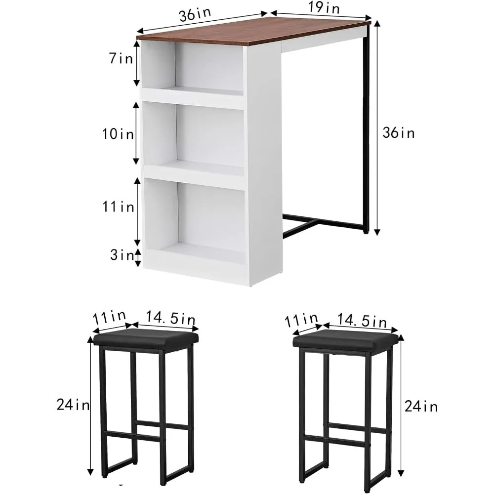 3-piece wooden dining set with storage & counter height kitchen table for 2