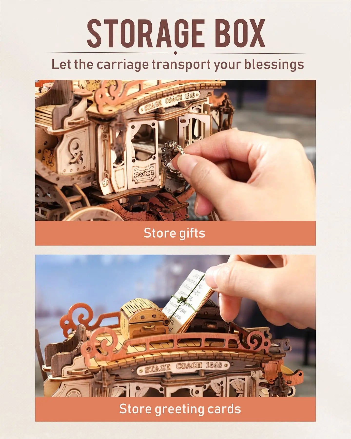 Robotime rokr stagecoach music box 3d wooden puzzle for adults birthday anniversary day gift hobby stem kits model easy