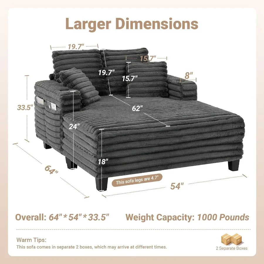 Chaise lounge chair indoor 64 oversized s with wood frame upholstered sofa bed for living room movie bedroom 4 - united