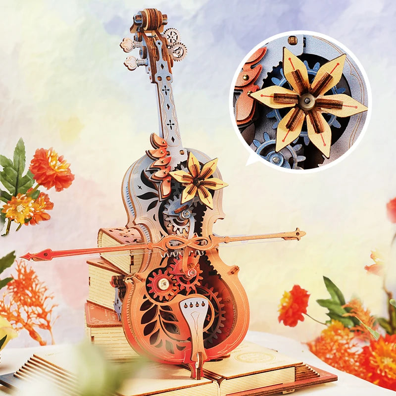 Robotime rokr 3d wooden puzzle symphony of gorgeous dreams mechanical music box pre-colored design gift for family kids