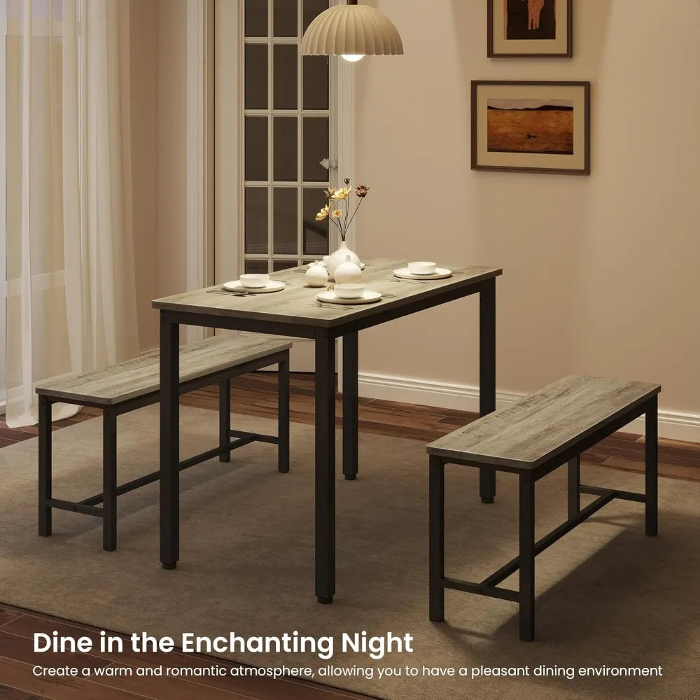 Dining table set for 4 kitchen room with 2 benches 3-piece chairs breakfast nook,