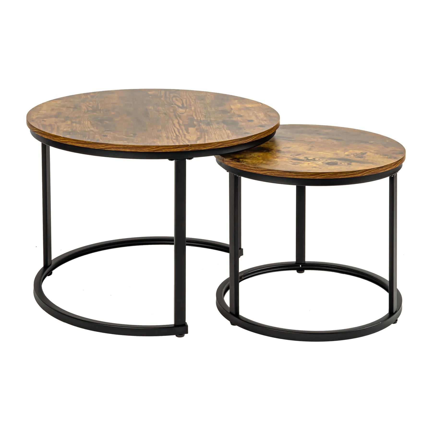 2-piece nesting coffee table set | 23.6’’ round rustic solid wood tabletop (clear grain for premium texture)