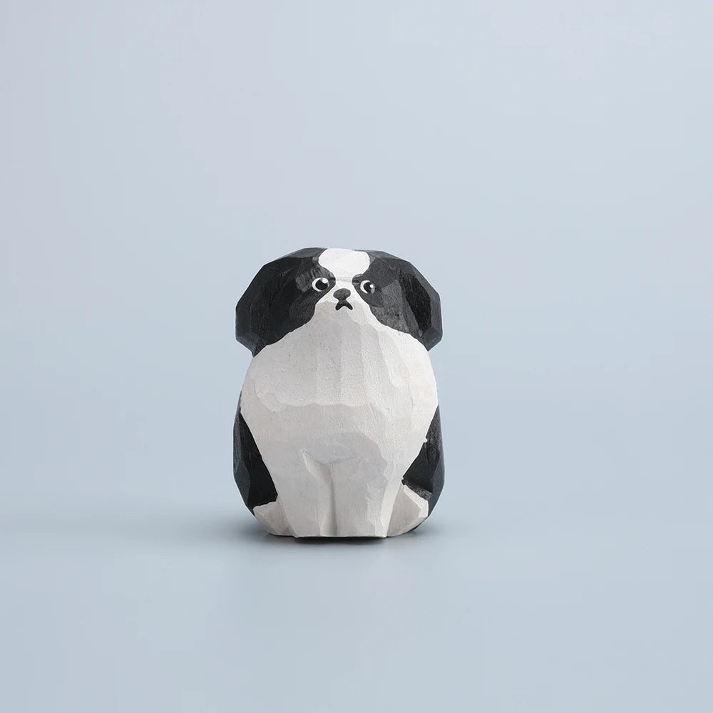 Handcrafted wood carving border collie statue dog figurines desk ornament decorations accessories animal sculpture