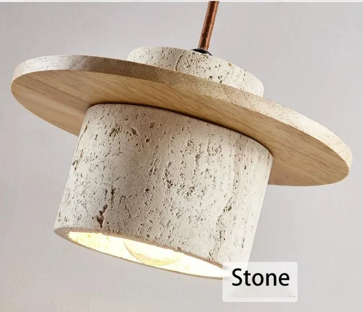 Japanese style chandelier bedroom bedside led pendant lamp vintage stone wood cream lighting fixtures home room decor