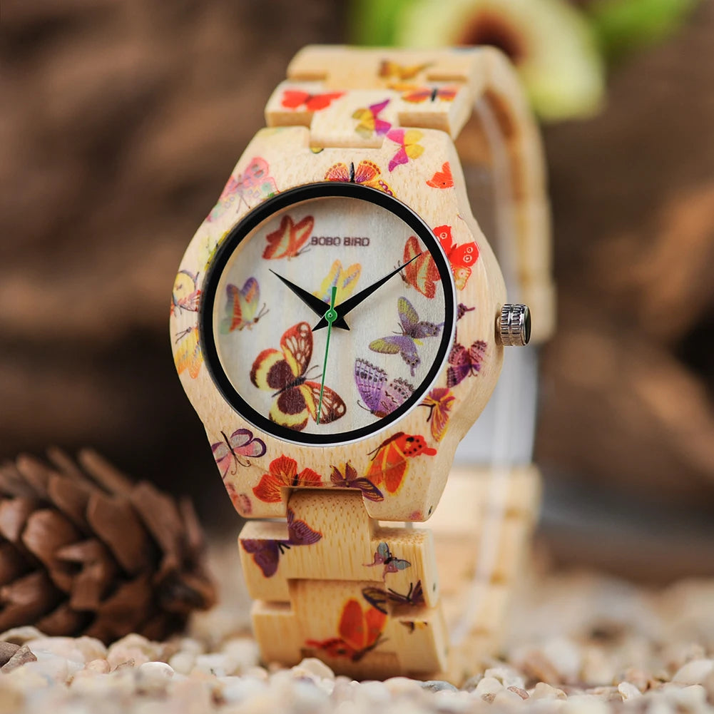 Bobo bird wooden men watch new design fashion women wristwatch luminous hand wood strap alloy clock great gift box