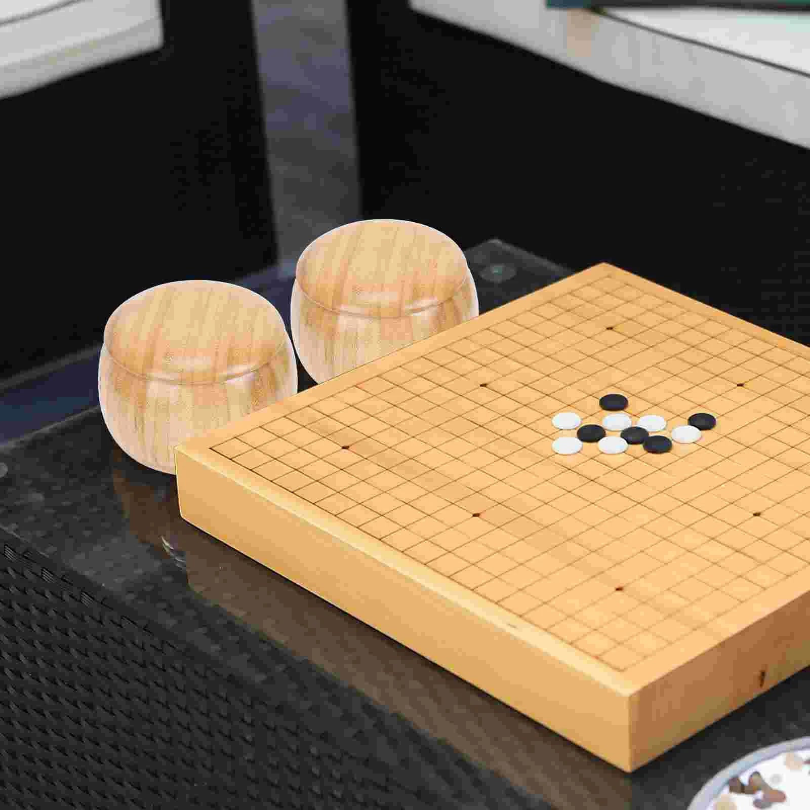 Solid wood chess can stones holder go jar with cover tea storage container bamboo material games accessories - khaki