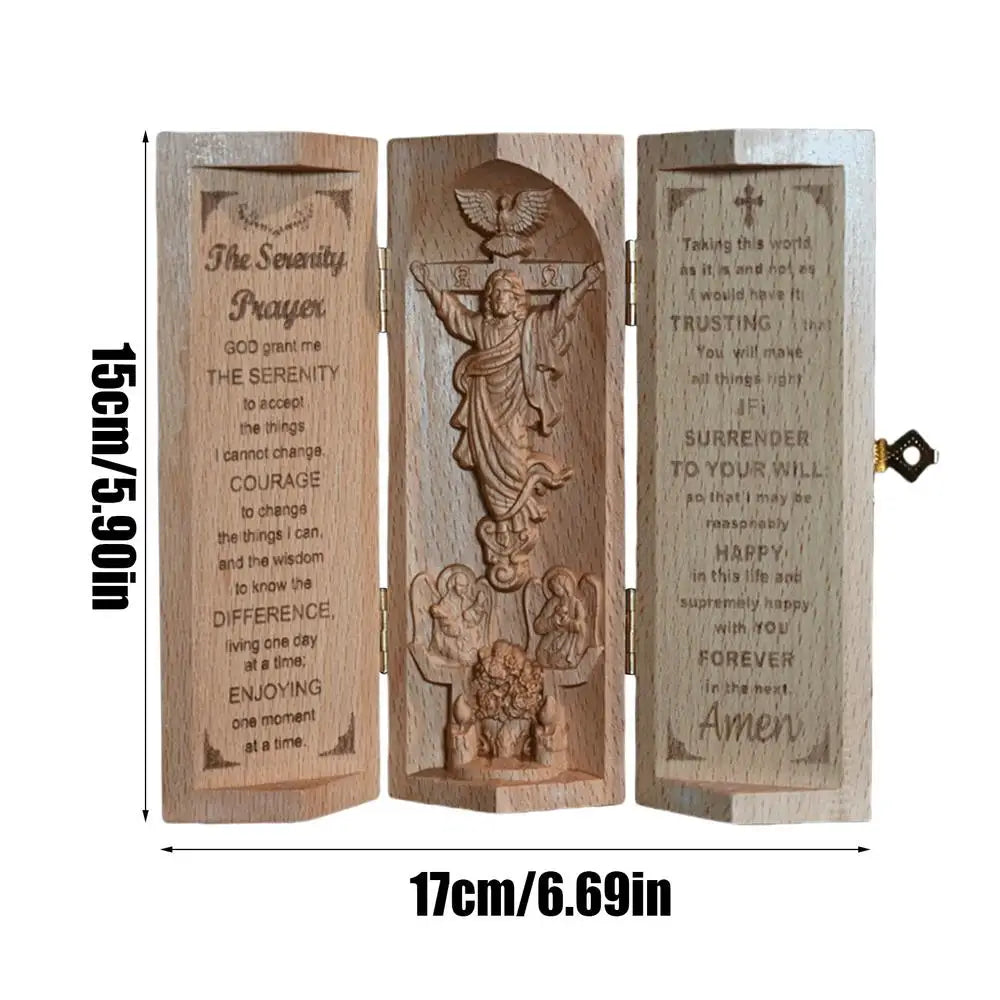Wooden sculpture nativity family cylinder religious jesus carving serenity prayer christian statue of openable - united