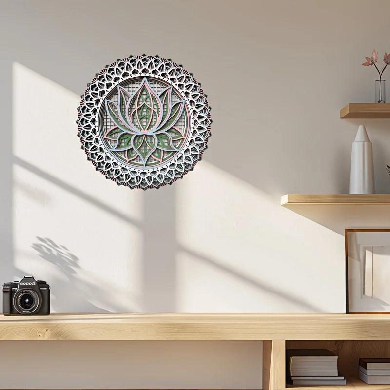 Sacred lotus mandala wooden wall hanging laser cut home decor geometric art