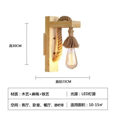 Retro personality wall lamp decoration antique wood art bed home garden restaurant twine - model e / st64 4w