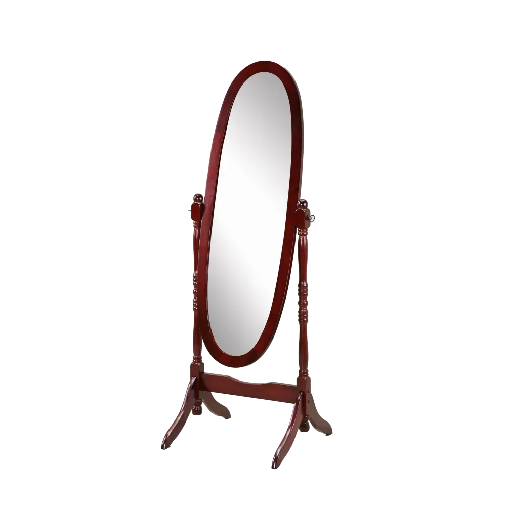 Traditional queen anna style wood floor cheval mirror cherry finish