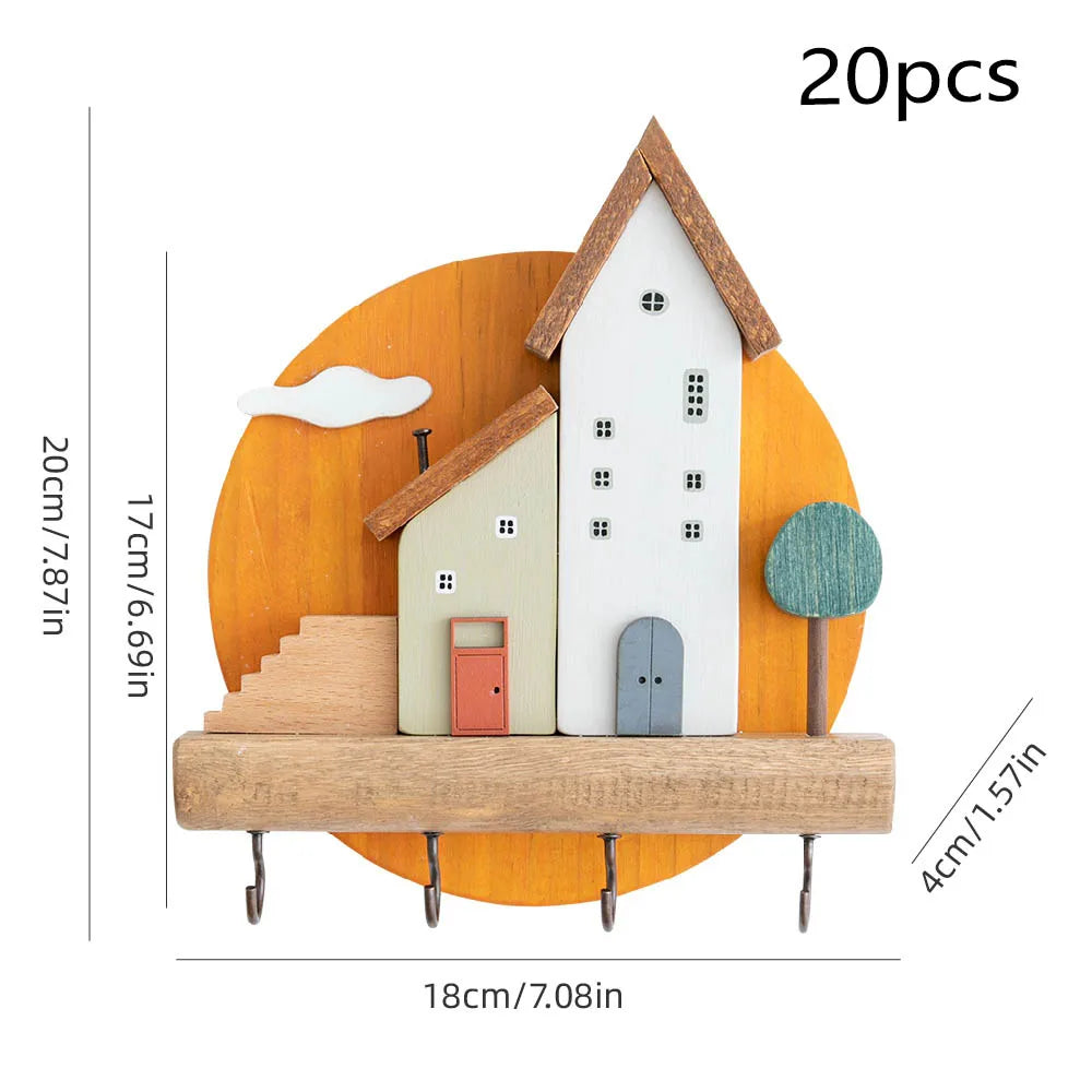 Cute art wooden key hook wall decorative shelf jewelry hat clothes towel small items storage home room decoration